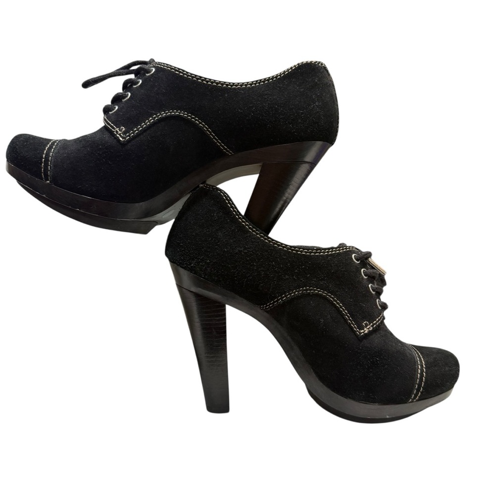 Michael Kors 6M Black Suede Oxford Booties Lace Up Platform Heels Witchy Y2K